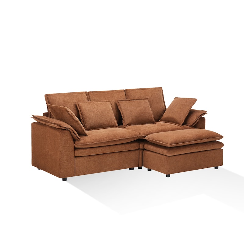 Pocassy Modern Chenille Sofa Sleeper with 24" Extra Deep Seats & 4 Throw Pillows