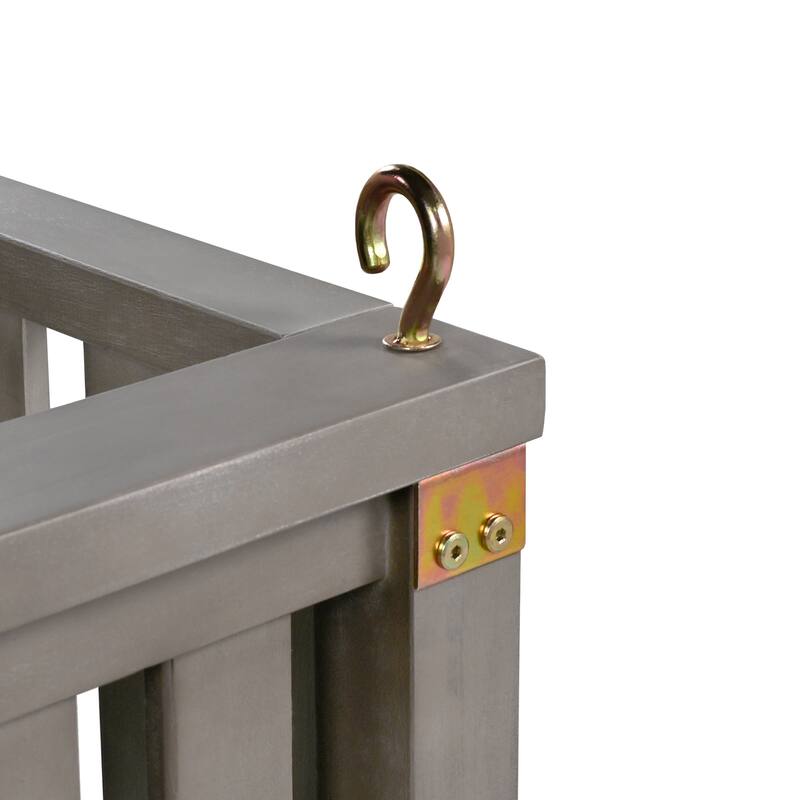 Patio Minimalist Twin Size Garden Swing Bed Wood Porch Swing with Ropes for Backyard, Safe Sloped Design, Gray