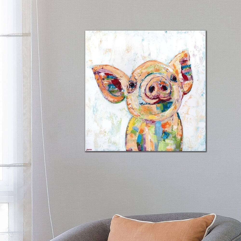 iCanvas "Happy Pig- White" by Jennifer Seeley Canvas Print