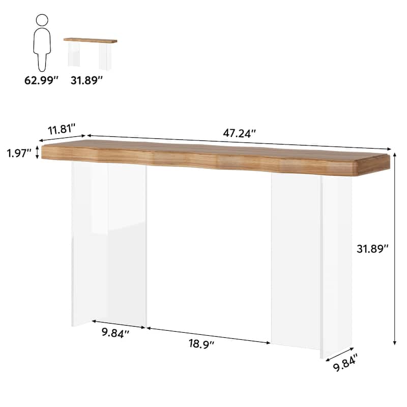 47-Inche Console Sofa Table with Wood Top and Acrylic Sleds for Entryway Hallway Living Room