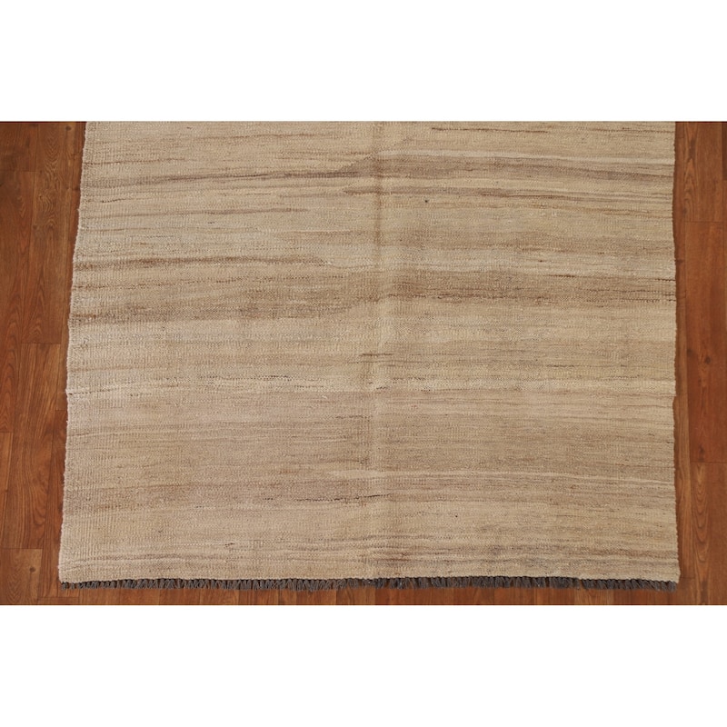 Earth Tone Kilim Modern Rug Hand-woven Reversible Wool Carpet - 4'4"x 5'9"