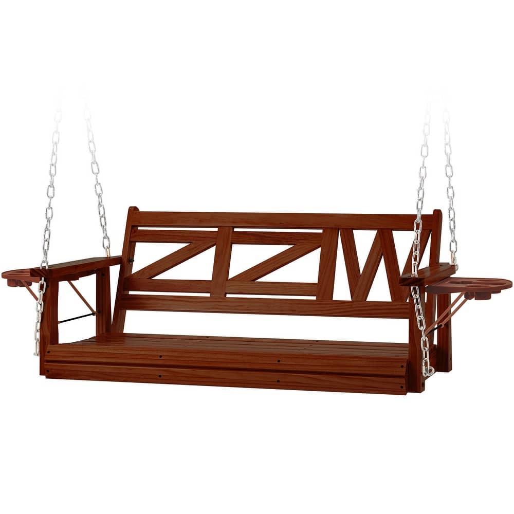 2 or 3-person Wood Porch Swing Heavy Duty with Foldable Tray