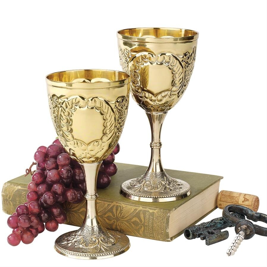 Design Toscano The King S Royal Chalice Embossed Brass Goblets Set Of Two On Sale Overstock 27214186