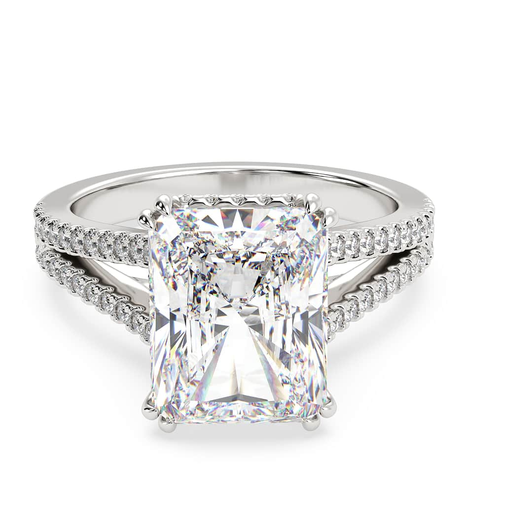 Auriya 14k Gold 5 3/5ctw Radiant Split-Shank Hidden Halo Diamond Engagement Ring (F-G VS)