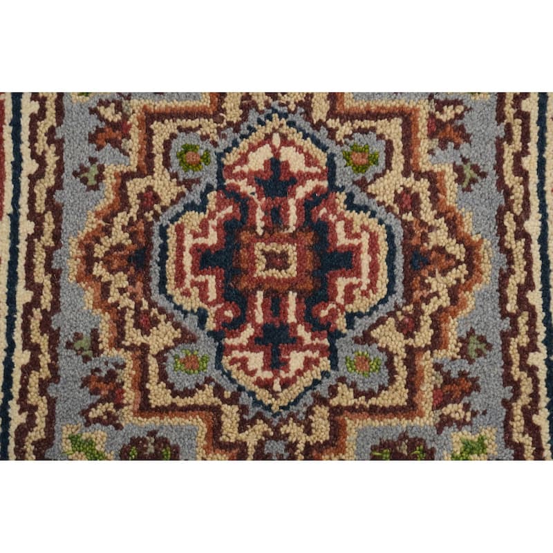 Hand Knotted Oriental 100% Wool Carpet Traditional Medallion Navy Blue & Blues Heriz (serapi) Area Rug - 3' 0'' X 2' 0''