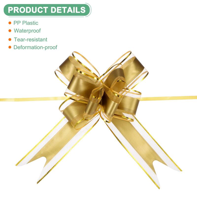 10pcs Ribbon Pull Bows 8 Inch Bows for Wedding Baskets Decorations - Gold Tone