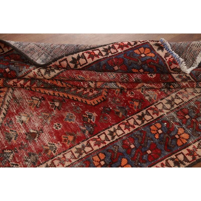Distressed Bakhtiari Persian Vintage Rug Handmade Red Wool Carpet - 4'10"x 9'10"