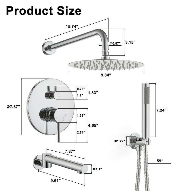 10-Inch Three-function Wall-mounted Round Shower Set