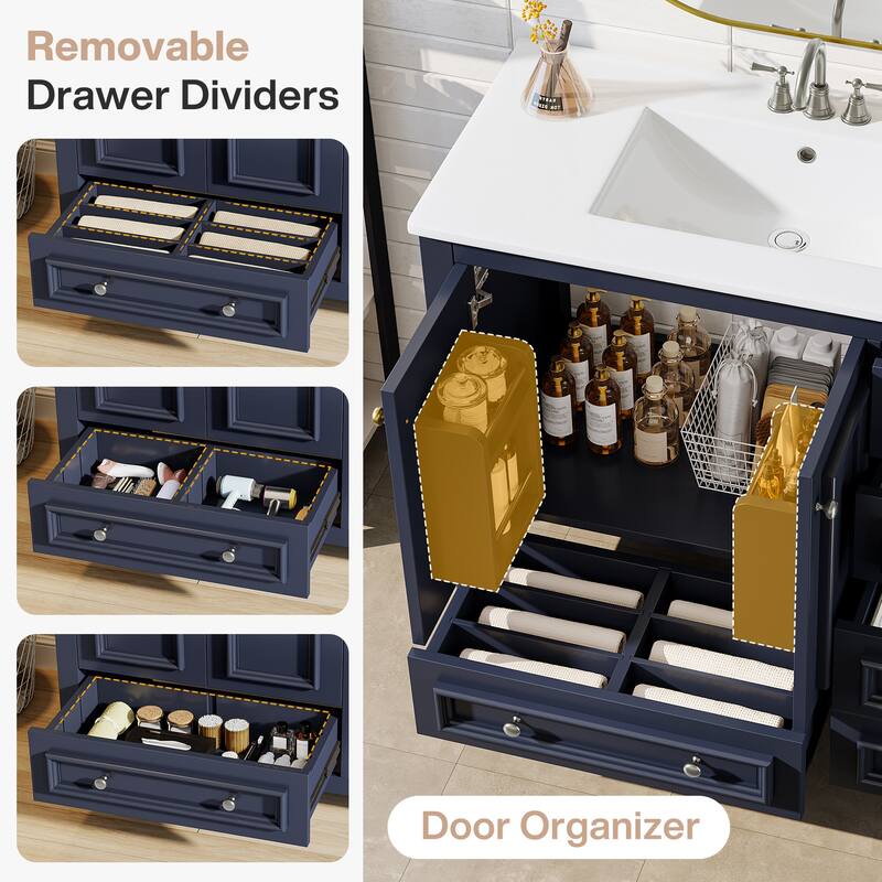 Modern Bathroom Vanity with Sink, Vanity Cabinet with Drawer and Door Organizer