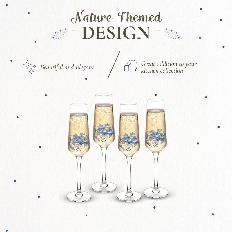 Spode Blue Set of 4 Italian Glassware Champagne Flutes - 8 oz