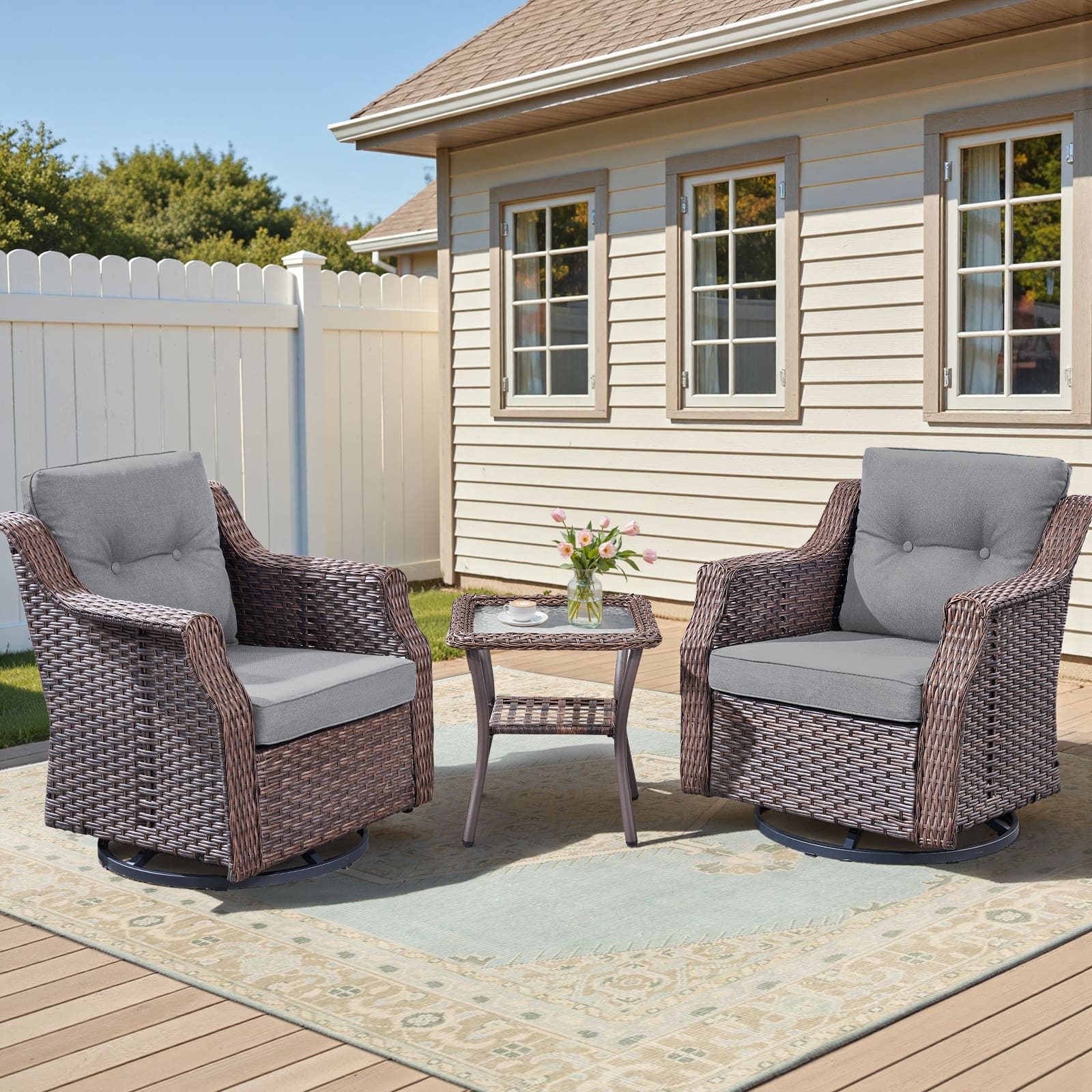 Option Brown Wicker Blue Cushion