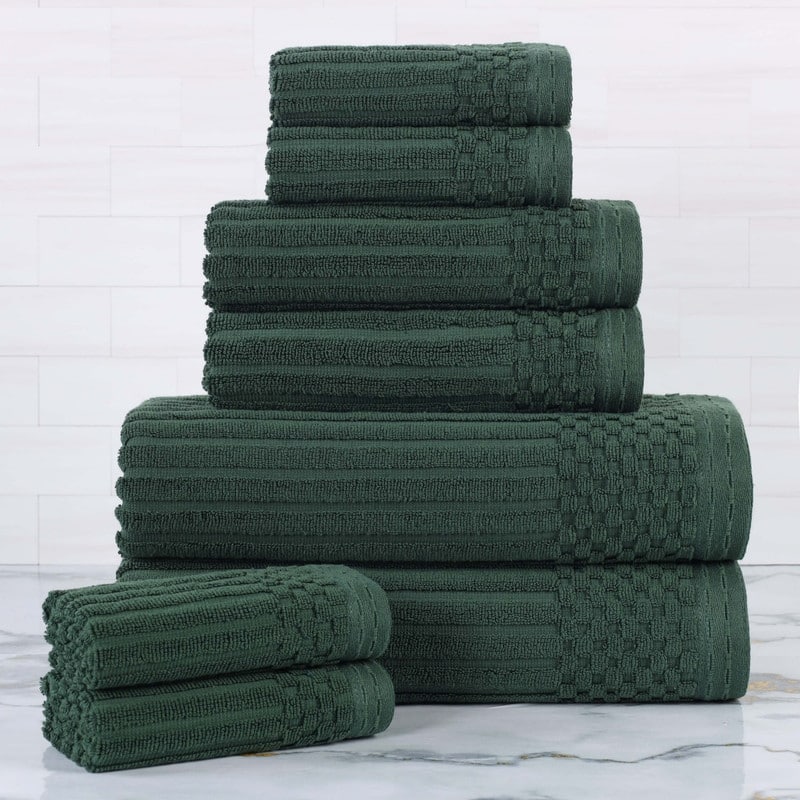 Superior Soho Ribbed Cotton 8-Piece Assorted Towel Set - Forest Green