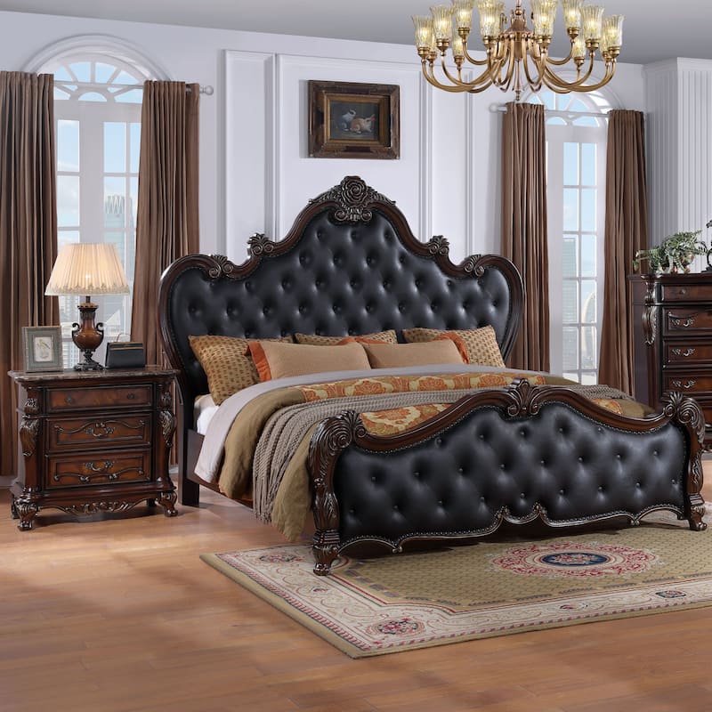 Furniture of America Eugene Traditional 3-Piece Solid Wood Panel Bedroom Set - Dark Cherry - Queen