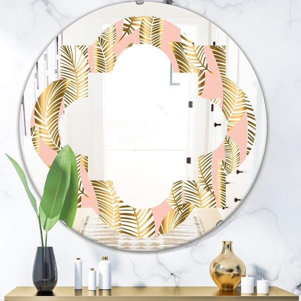 Designart 'Golden Palm Leaves I' Modern Round or Oval Wall Mirror ...