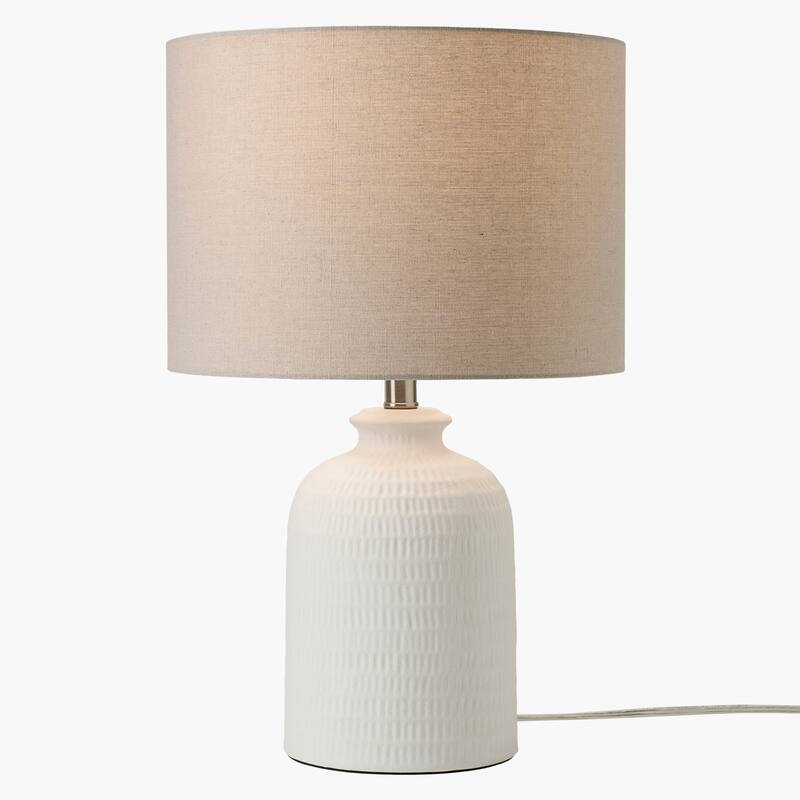 Nourison 24" White Textured Ceramic Farmhouse Table Lamp