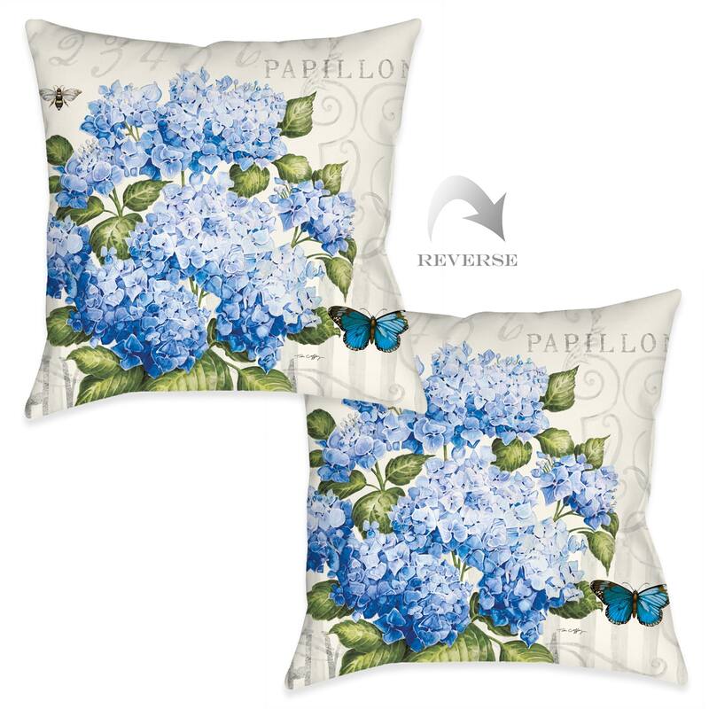 Laural Home Papillon Hydrangea Blue Outdoor Decorative Pillow