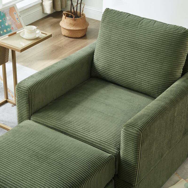 Classic Corduroy Chaise Lounge Chair with Ottoman,Upholstered Sofa Couch Chair for Living Room,Accent Lounge Chair with Armrests