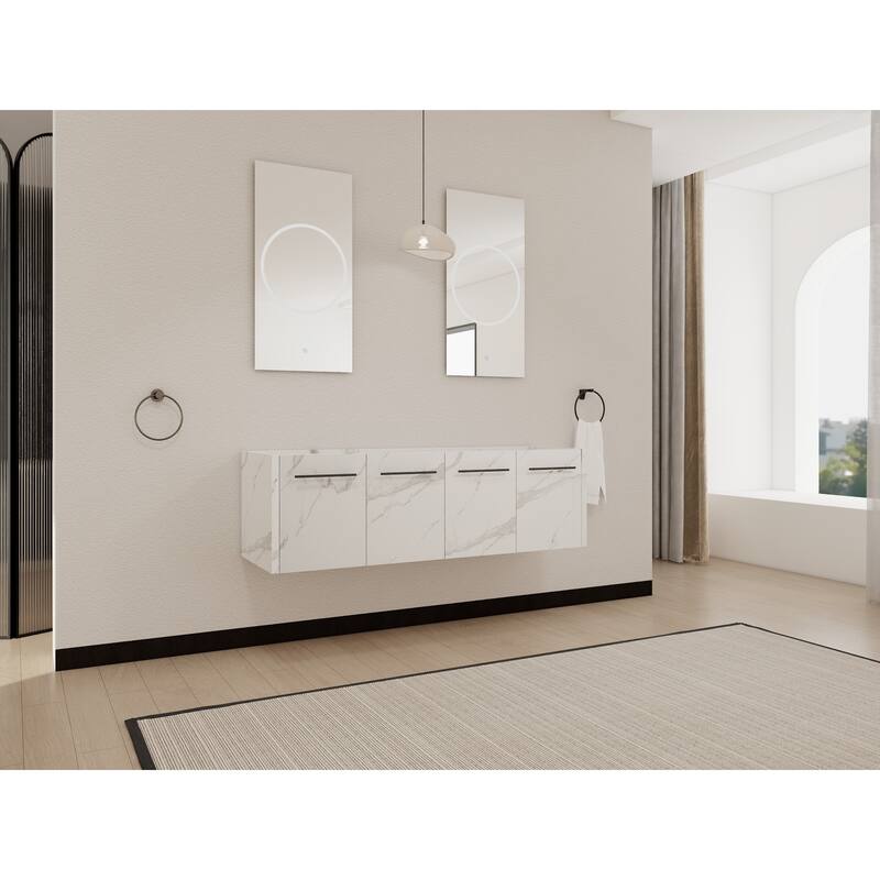 Modern 60 Inch Wall-Mounted Bathroom Vanity Base with Soft-Close Doors, No Sink Included