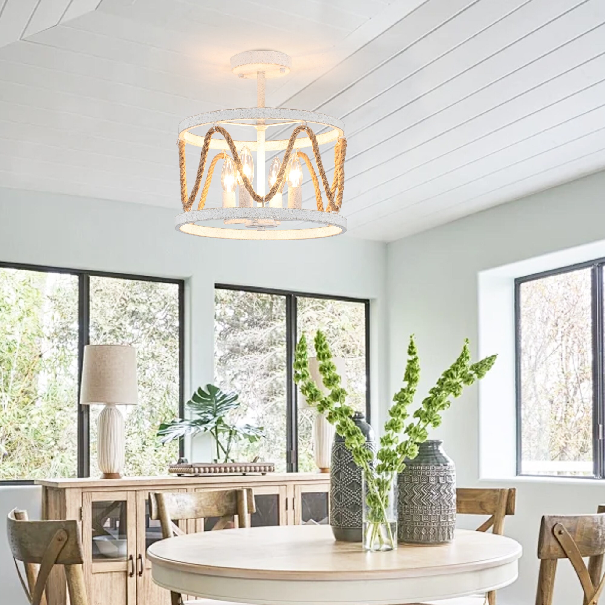 特価 4-Light 12.6-Inch Wide Metal Ceiling Light Semi-Flush Mount タイムセール