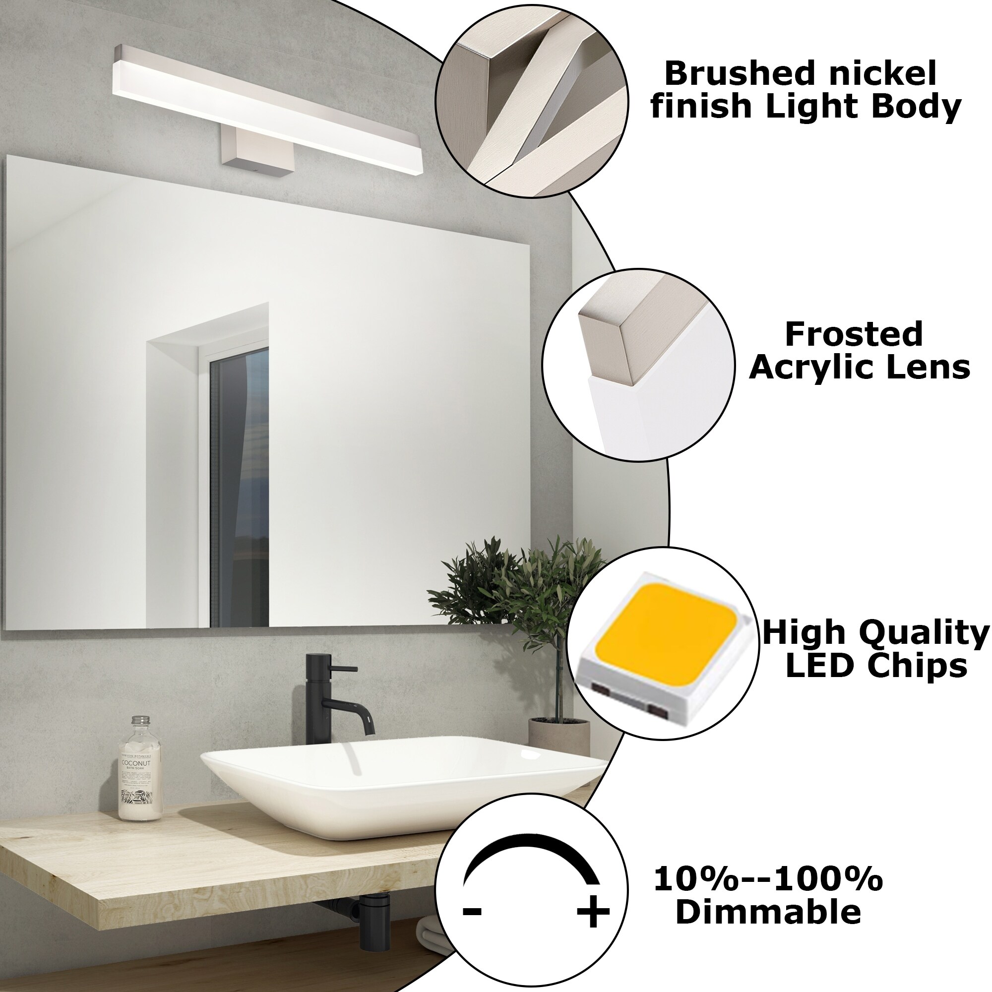 Eurus Home LED Light Bar Bathroom Vanity Light Minimalist Wall Lamp with Brushed Nickel Finish On Sale Bed Bath Beyond 35252605