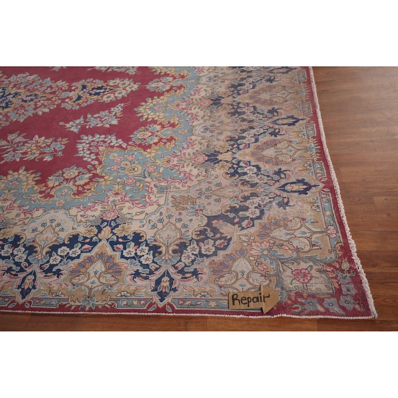 Vintage Kerman Persian Large Vintage Area Rug Hand-Knotted Wool Carpet - 9'8"x 15'11"