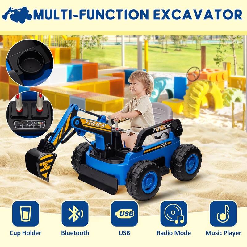 Ride On Excavator for Kids, 4WD Electric Excavator Toy