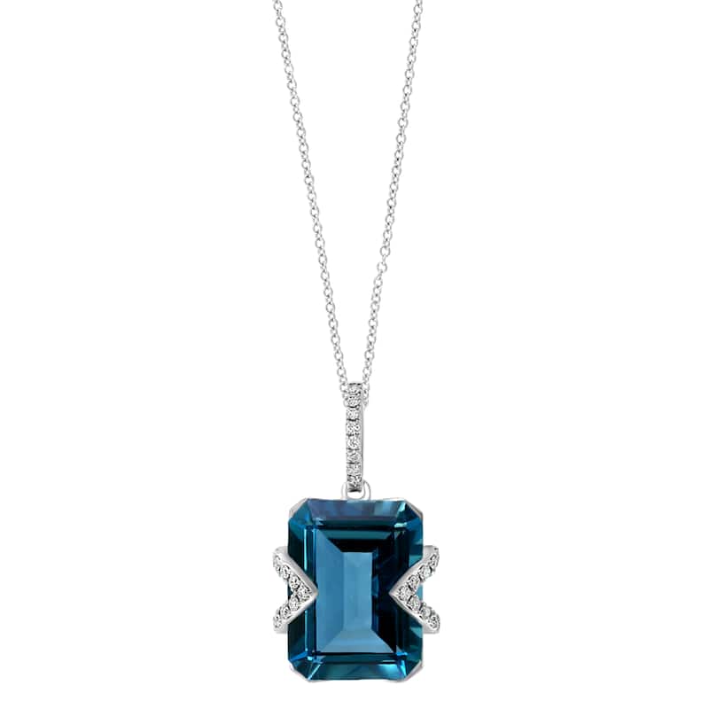 EFFY 14K Gold Diamond London Blue Topaz Pendant Necklace