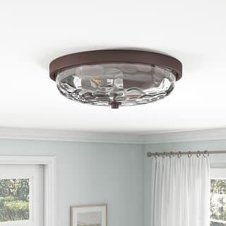 Farmhouse Oil Rubbed Bronze 2-Light Water Ripple Glass Flush Mount Ceiling Light