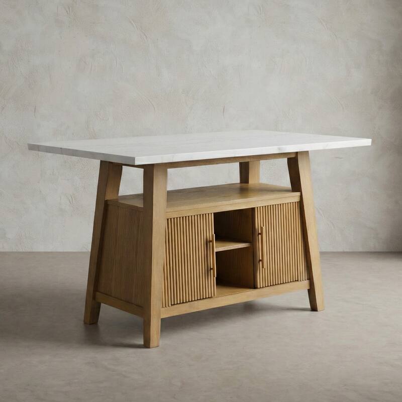 Furniture of America Nayel Modern Natural Genuine Marble 60-inch Counter Height Dining Table with Shelves - Natural