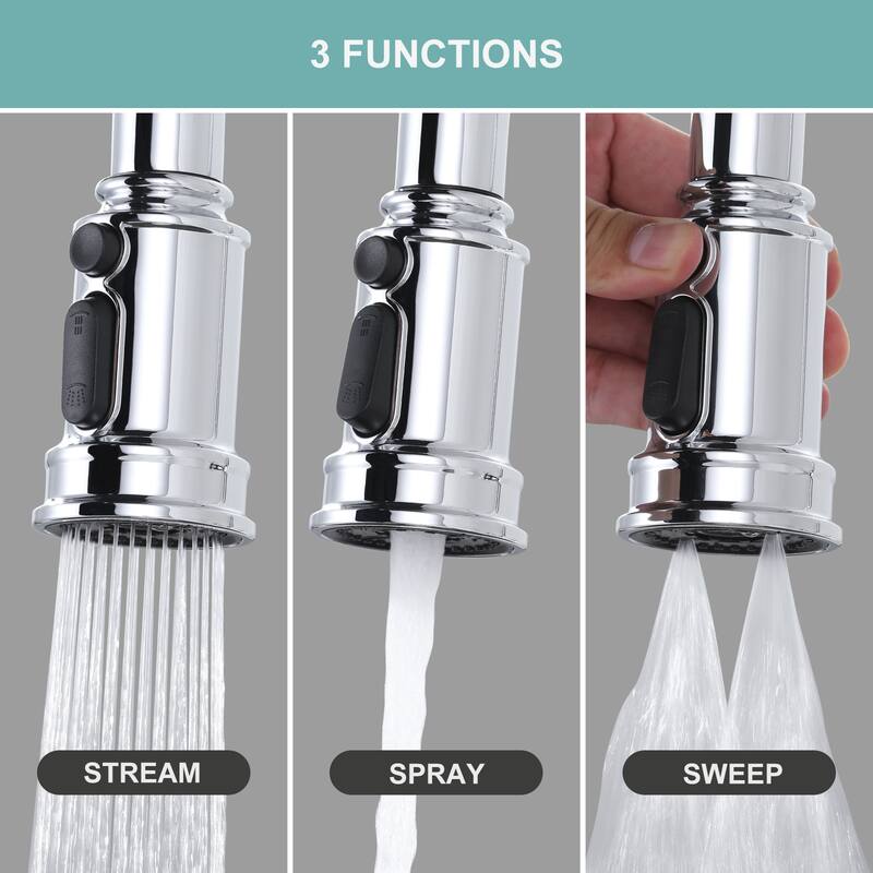 WOWOW Double Handle Pull Down Sprayer Bridge Kitchen Faucet
