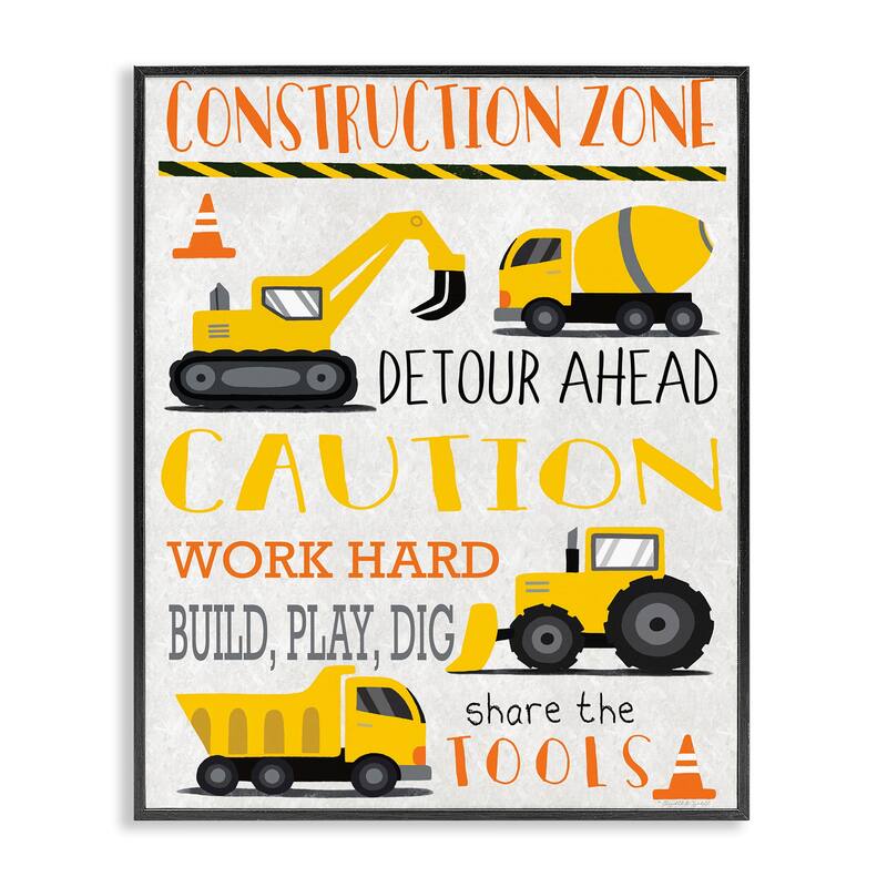 Stupell Construction Zone Ahead Framed Giclee Art Design By Elizabeth Tyndall - 24 x 30 - Black