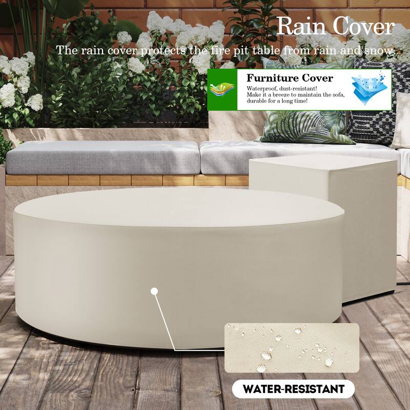 Patio Watcher 42in. Outdoor Round Magnesium Oxide Fire Pit Table with Gas Tank Cover