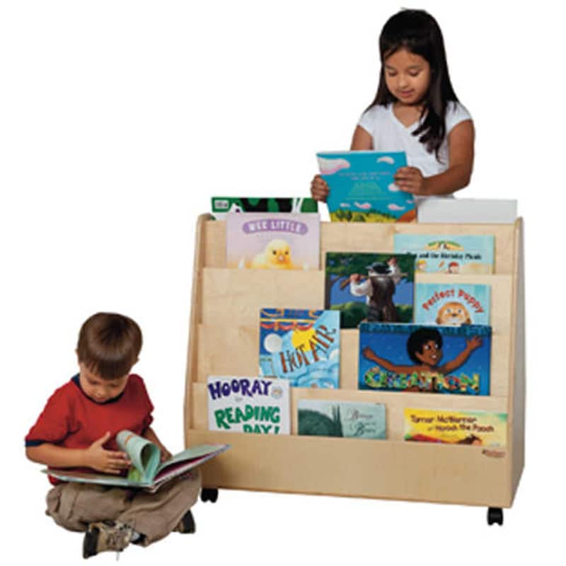 Wood Designs 4 Shelves Double Side Book Display Storage Unit, Durable Birch Wood Toddler Bookcase for Montessori, School - 29"