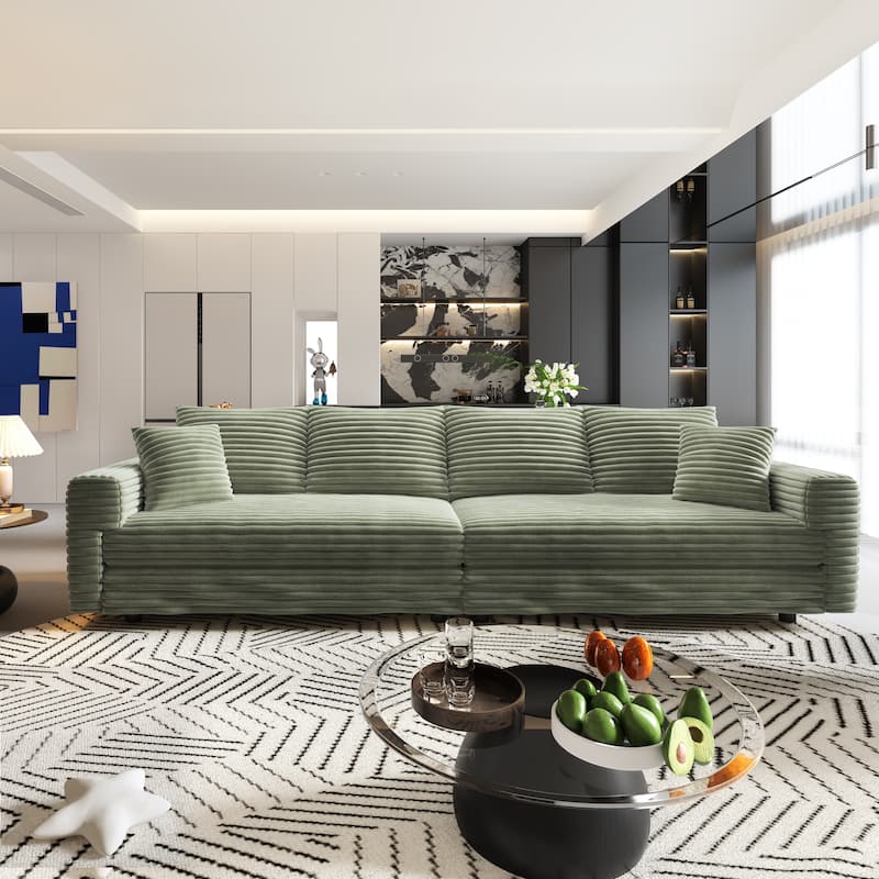 102.4" Corduroy Couch with Ottomans, 4 Seat Convertible Modular Sectional Sofa, Upholstered Couches with Pillows for Living Room