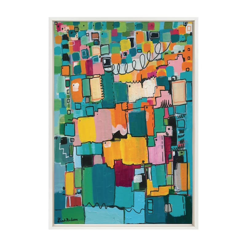 Kate and Laurel Sylvie Afternoon Delight Framed Canvas by Leah Nadeau - 23x33 - Plastic - White