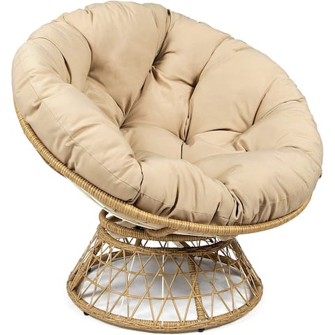 Milliard Papasan Chair with 360-degree Swivel (Wood and Tan)