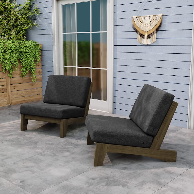 Teak Outdoor Armless Lounge Chair Set Loveseat with Cushions