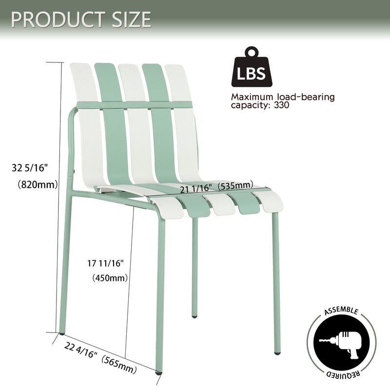 BNK Modern Striped Color Block Chairs With Waterproof PP Seat and Sturdy Metal Legs, Indoor/Outdoor Use (Set of 4)