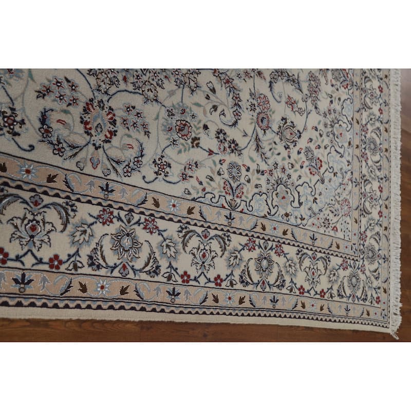 Handmade Wool & Silk Nain Persian Area Rug Oriental Carpet - 6'7"x 9'7"
