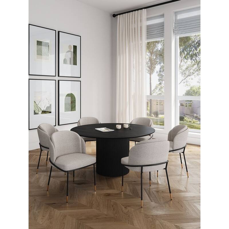 Manhattan Comfort 7-Piece Hathaway Flor Modern 59.05 Solid Wood Round Dining Set - Black and Wheat - 7-Piece