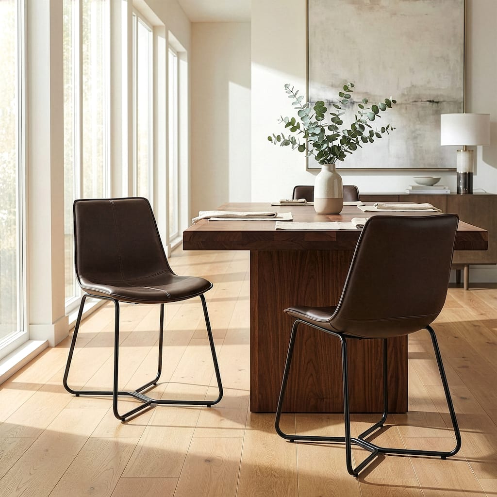 Set of 2 Amery Iron Frame Vintage Brown Faux Leather Dining Chair