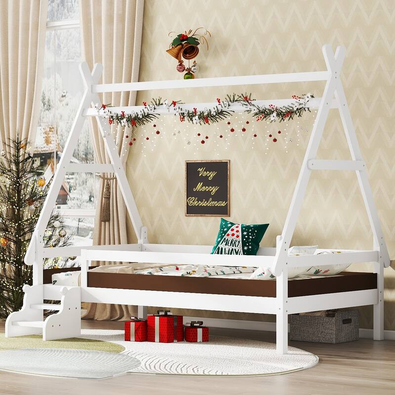 Childlike Fun House-shaped Platform Bed Frame with Low Profile Stairs