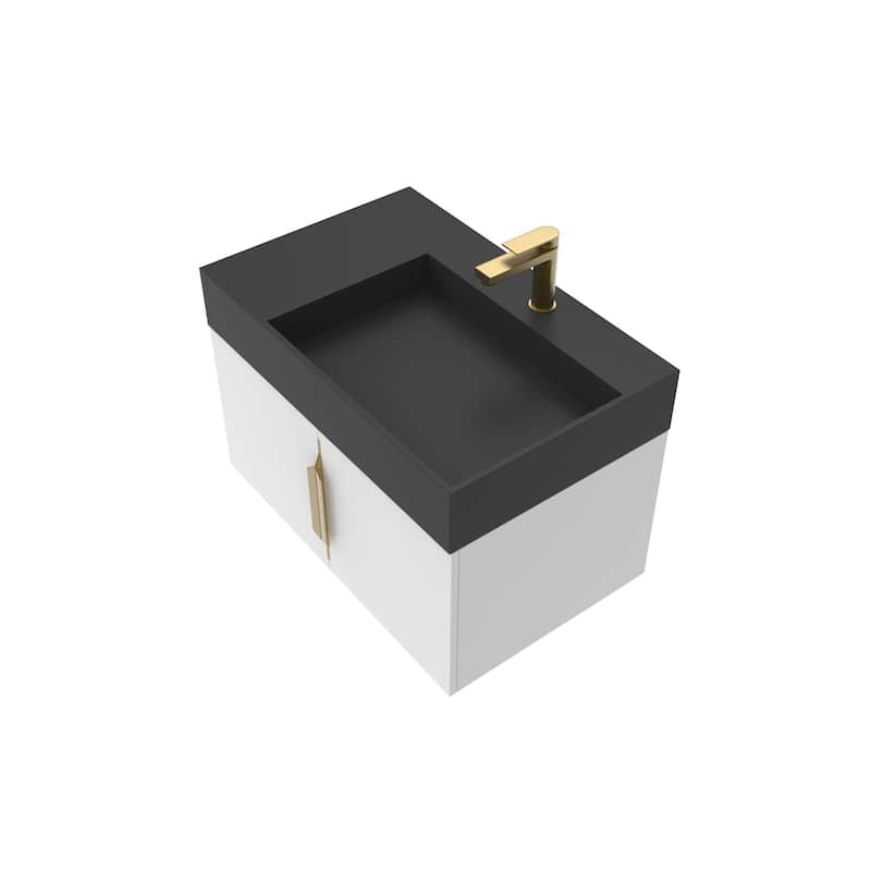 Amazon 30" Wall Mounted Bathroom Right Basin Vanity Set w/ Black Top