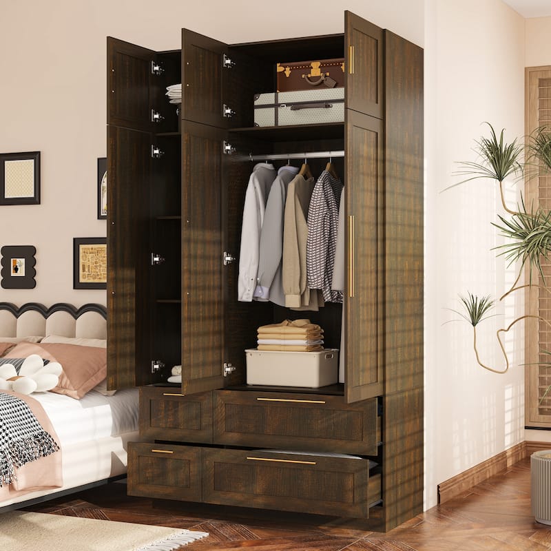 Modern White Wardrobe Closet with Mirror - Multi-Functional Bedroom Storage Cabinet