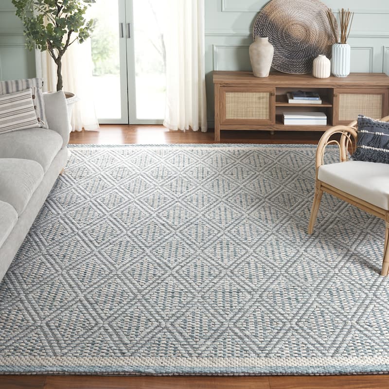 SAFAVIEH Hand-Woven Marbella Rosl Modern & Contemporary Wool Rug - 8' x 10' - Aqua/Ivory