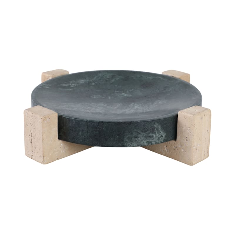 Marble Stone Decorative Tray Geometric Base Sleek Glam Modern - 12" x 12" x 3"