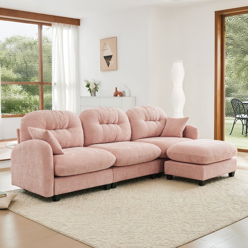 GDF Studio - Amori Modular Modern Chenille L-Shaped Sectional Sofa with Ottoman and Tufted Cushion Backrest