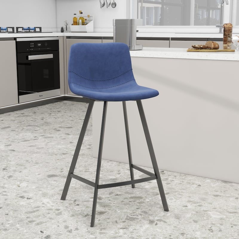 35-Inch Leather Counter Stool Padded Seat Stainless Steel Base and Footrest