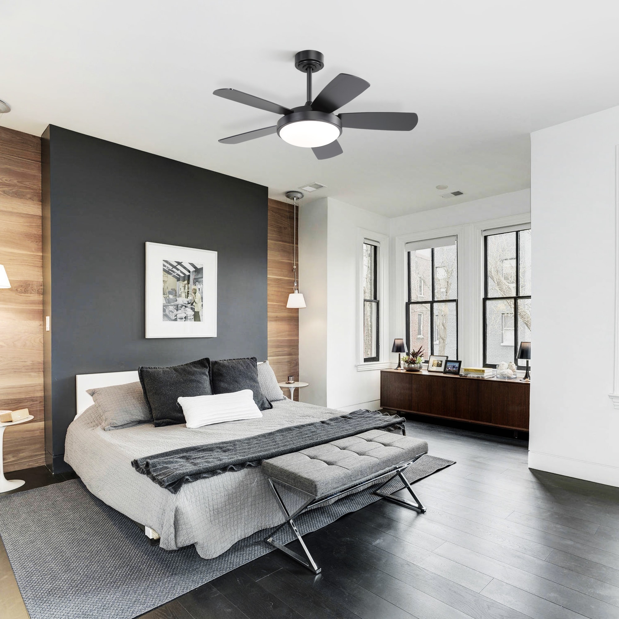 42 Inch Reversible Ceiling Fan / Dimmable Ceiling Fan Light Chandelier