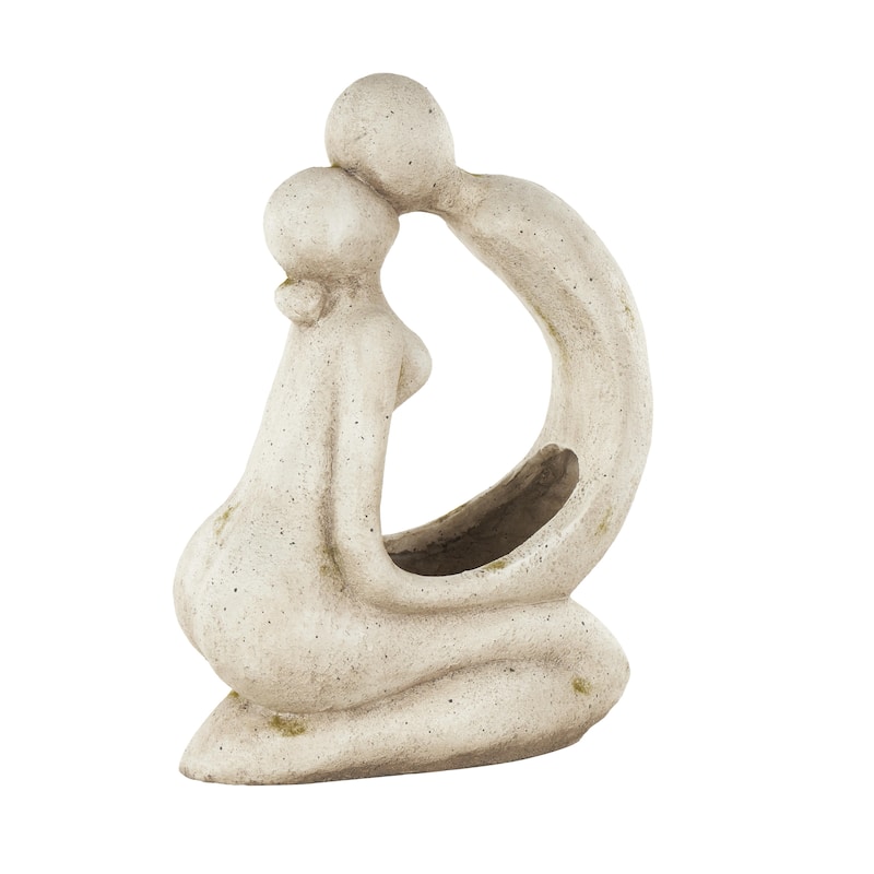 Polystone People Sitting Indoor Outdoor Planter - Cream - Roche River Decor